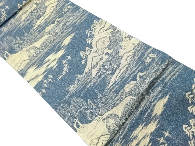 JAPANESE KIMONO / VINTAGE FUKURO OBI / WOVEN STREAM & TREES